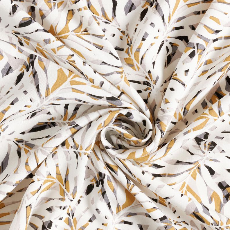 Tissu viscose feuilles de palmier estivales – blanc/moutarde,  image number 3