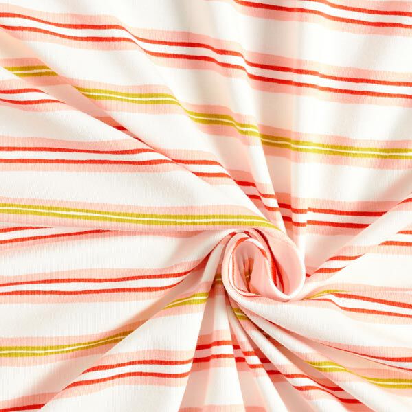 Jersey coton rayures irrégulières | by Poppy – blanc/rose,  image number 4
