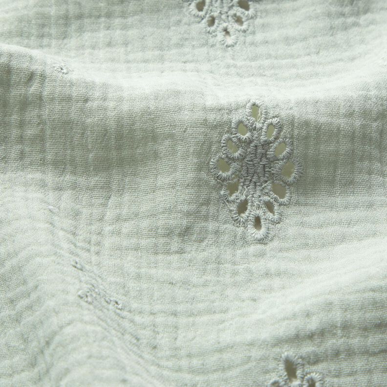 Tissu double gaze de coton Dentelle brodée Losange – menthe clair,  image number 2