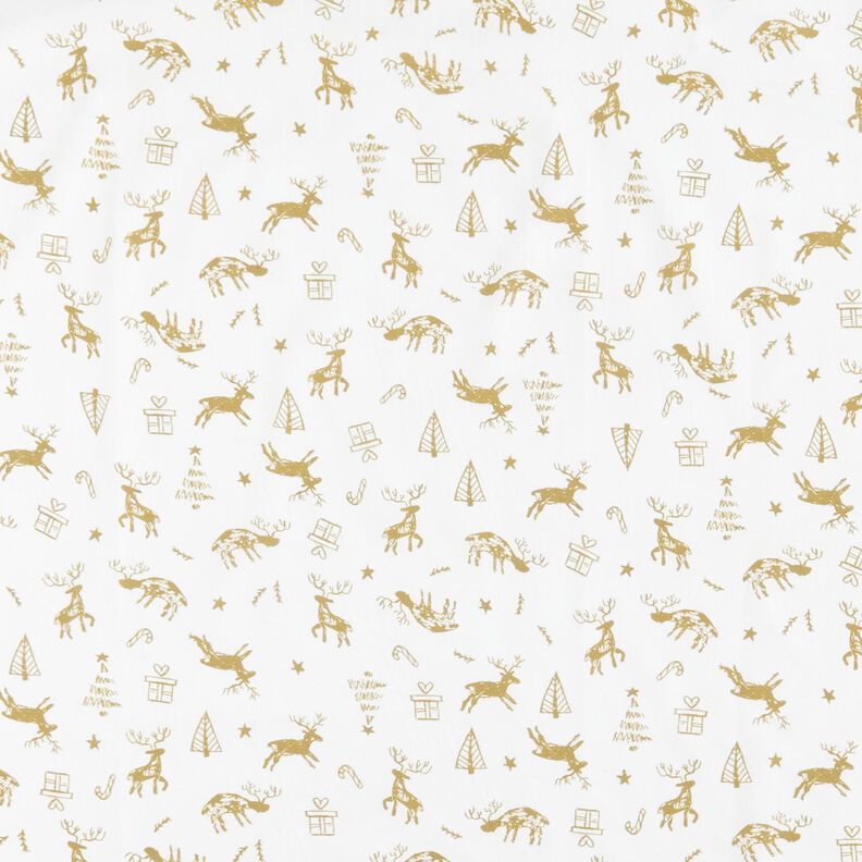 Tissu en coton Cretonne Renne et étoiles – ivoire/or,  image number 1