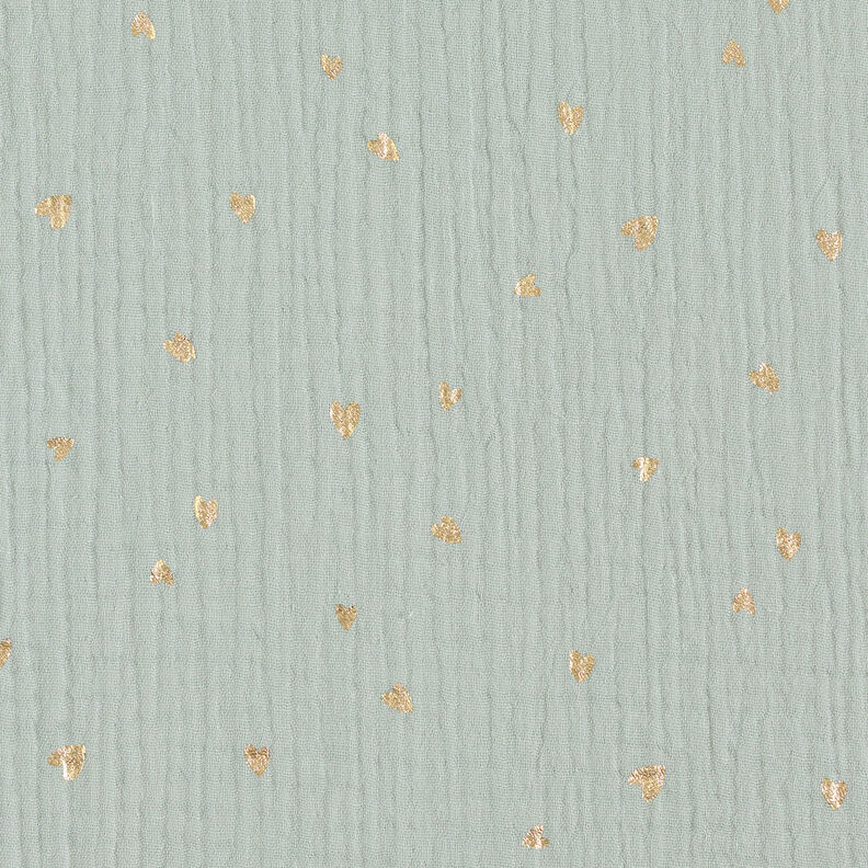 Tissu double gaze de coton Cœurs Imprimé feuille | by Poppy roseau/or métallisé,  image number 1