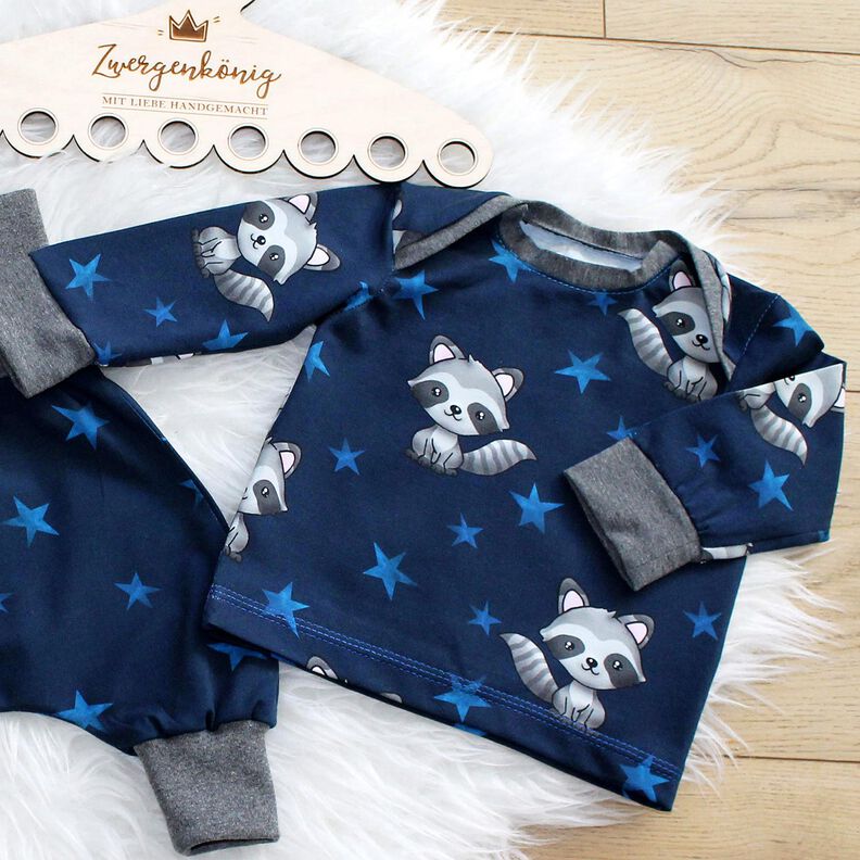 Jersey coton Raton laveur et étoiles | Glitzerpüppi – bleu nuit/argent, image number 5