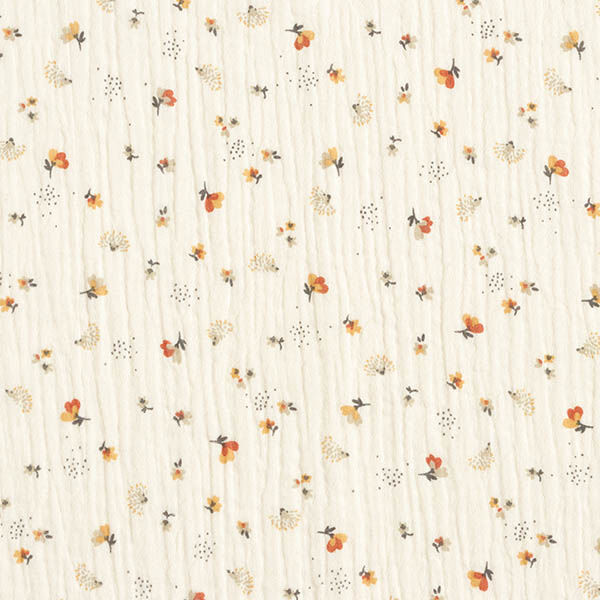 Tissu double gaze de coton Fleurs et hérisson – écru,  image number 1