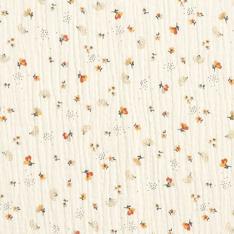 Tissu double gaze de coton Fleurs et hérisson – écru,  image number 1
