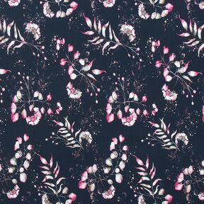 Jersey coton Eucalyptus et hortensias | Glitzerpüppi – bleu nuit/rose, 