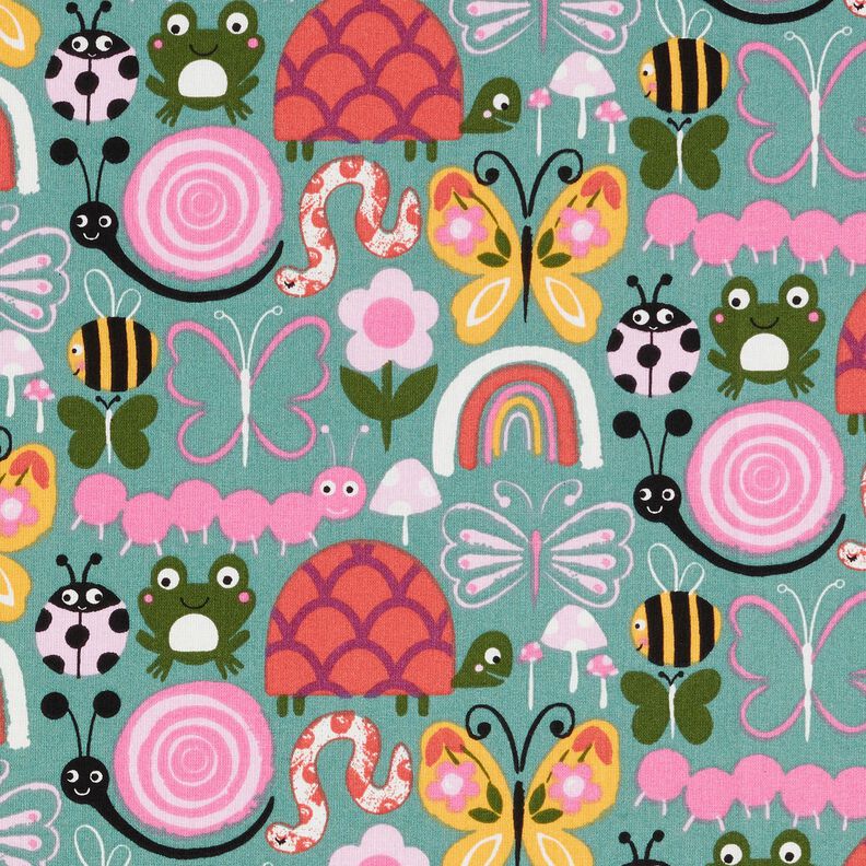 Tissu en coton Cretonne Papillons et abeilles – eucalyptus/rose,  image number 1
