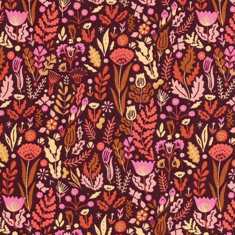 Tissu en coton Cretonne Fleurs sauvages – merlot/pourpre,  image number 1