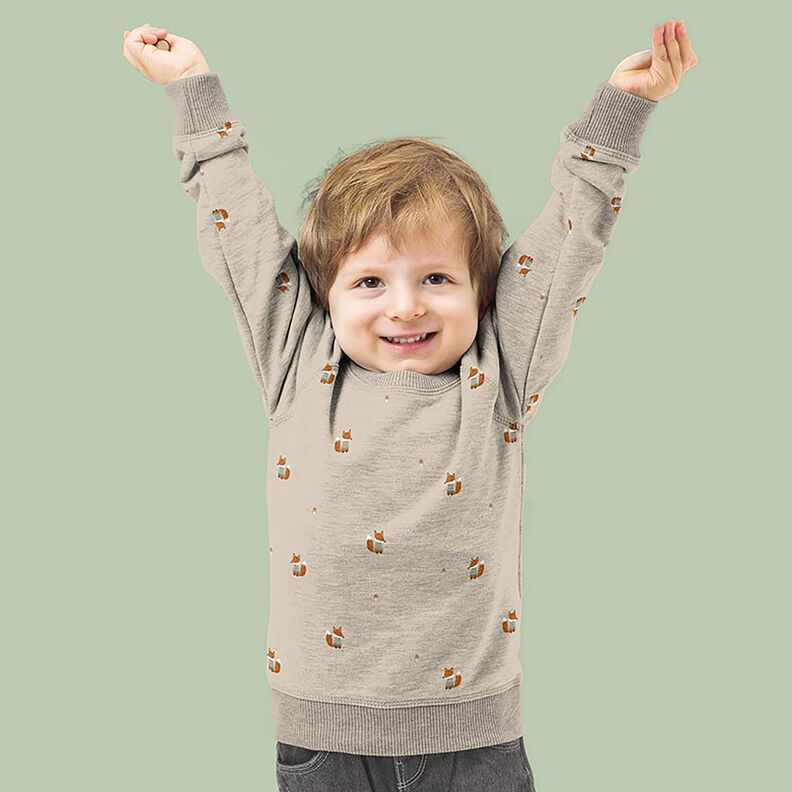 GOTS French Terry Sweat d’été Renard en pullover Impression numérique – amande, image number 6