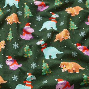 French Terry Sweat d’été Bébé dinosaure dans l'esprit de Noël | Glitzerpüppi – vert foncé/chili, 