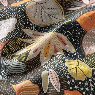 Tissu en coton Cretonne Feuilles – noir/orange, 