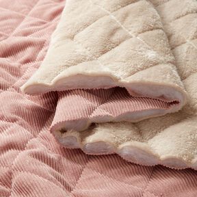 Tissu matelassé Velours côtelé à losanges avec envers fourrure – vieux rose, 