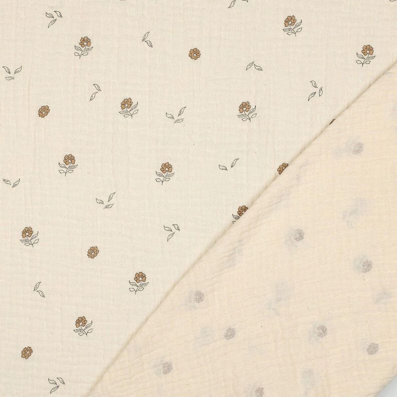 GOTS Tissu double gaze de coton fleurs romantiques  | Poppy Fabrics – beige clair/cannelle,  image number 4