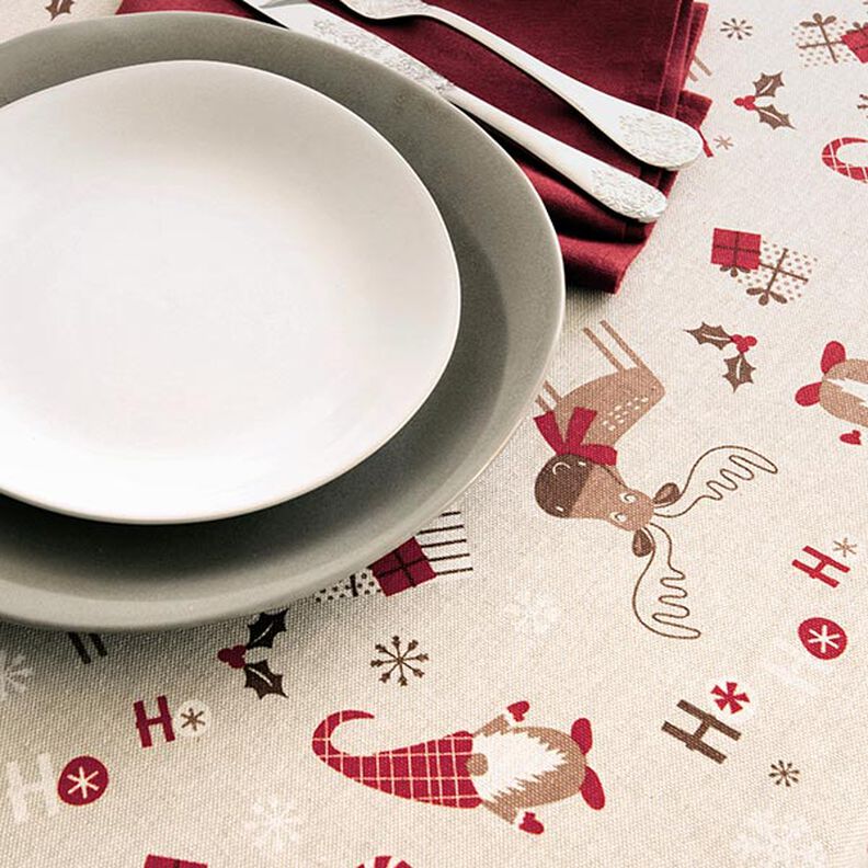 Tissu de décoration Semi-panama Lutins et rennes – beige/rouge, image number 6