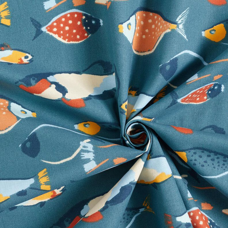 Tissu en coton Cretonne Banc de poissons – gris bleu, image number 3