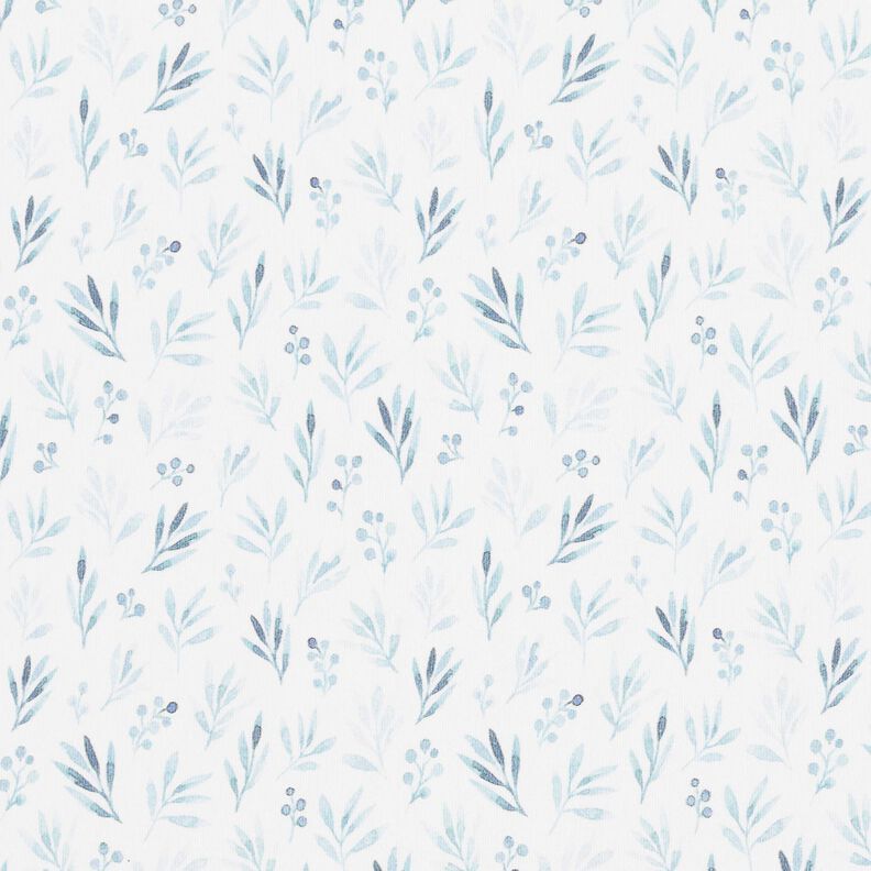 Jersey coton Branches et fleurs délicates aquarelle Impression numérique – ivoire/bleu jean,  image number 1