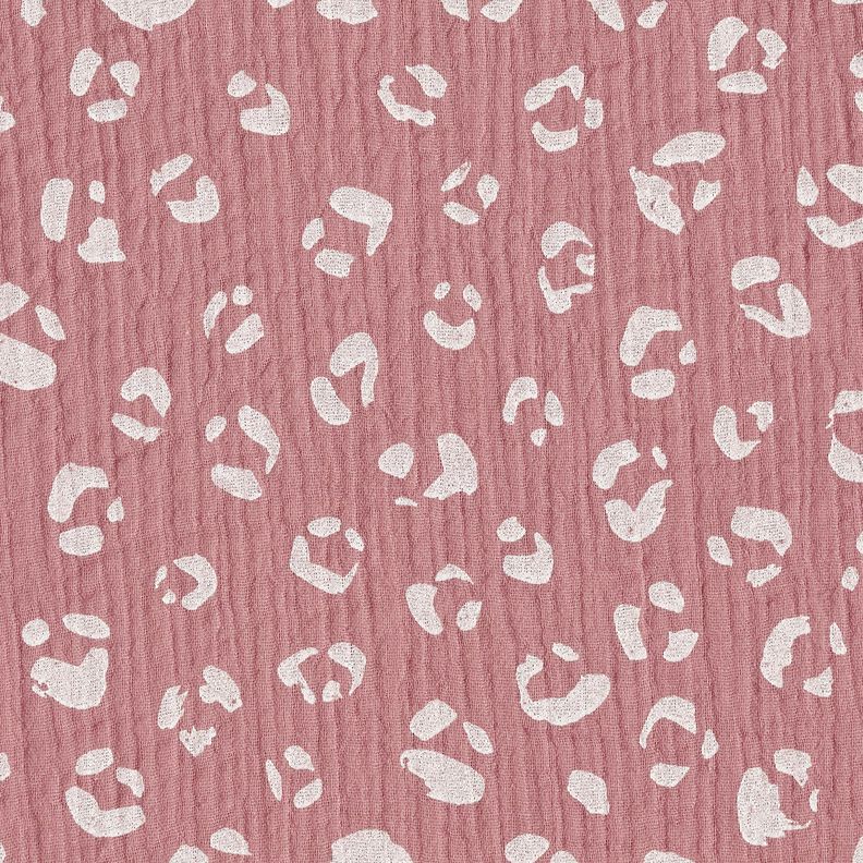 Tissu double gaze de coton Grand motif léopard – vieux rose foncé/blanc,  image number 1