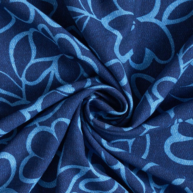 Crêpe de viscose avec fleurs abstraites – bleu marine/bleu roi,  image number 3