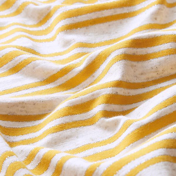 Jersey viscose Rayures pailletées irrégulières – écru/jaune soleil,  image number 2
