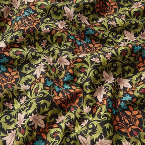 Tissu de d&eacute;coration Semi-panama ornements de feuilles &ndash; noir/pin, 