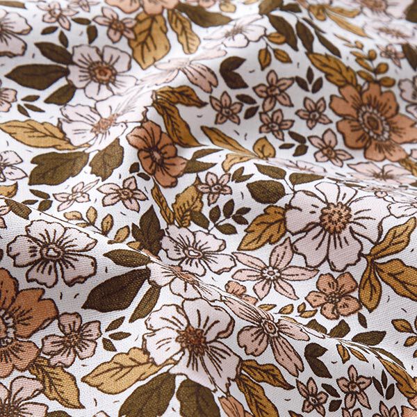 Popeline coton Mer de fleurs – blanc/marron clair,  image number 2