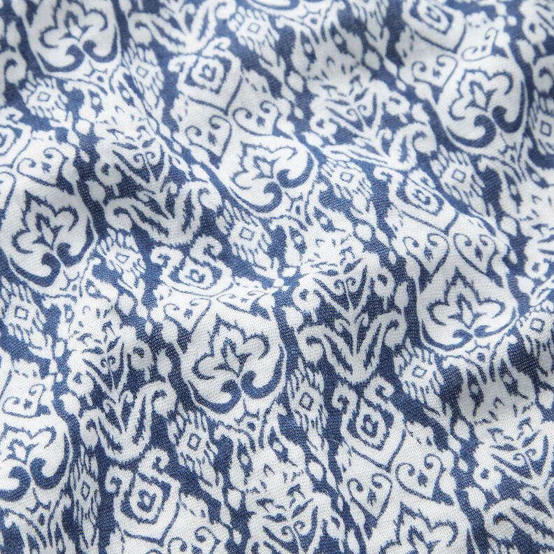 Tissu double gaze de coton Motif traditionnel – blanc/indigo,  image number 2