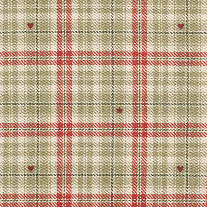 Tissu de décoration Semi-panama Cœur et carreaux – anémone/kaki clair,  image number 1