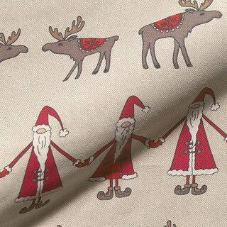 Tissu déco semi-panama Père Noël et élan – nature, 