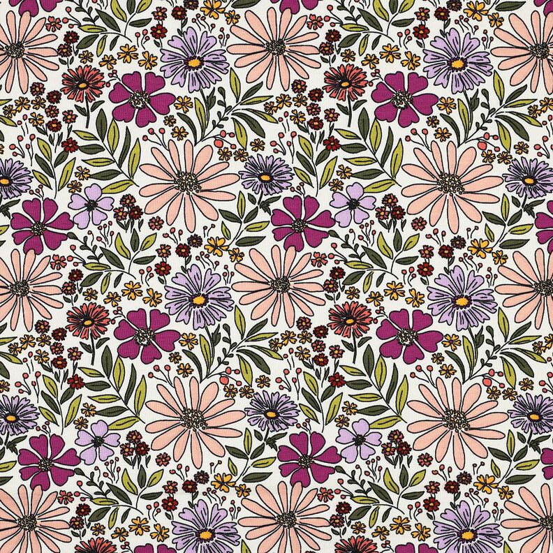 Jersey coton Mer de fleurs | Poppy Fabrics – écru/mauve,  image number 1