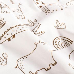 Jersey coton Animaux de la jungle dessinés – ivoire/chocolat, 