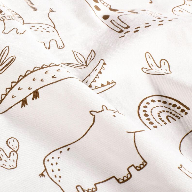 Jersey coton Animaux de la jungle dessinés – ivoire/chocolat,  image number 2