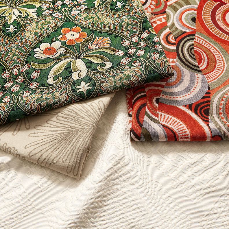 Tissu de décoration Gobelin Blumenornamente – vert/orange clair, image number 5