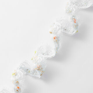 Ruban dentelle Fleurs en tulle [30 mm] – blanc, 