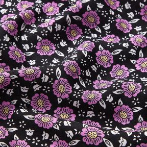 Tissu viscose Mer de fleurs – noir/violet pastel, 