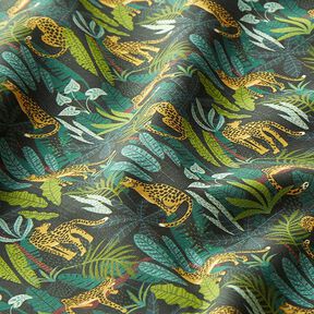 Tissu de décoration Popeline coton Léopards dans la jungle – vert/jaune | Reste 50cm, 
