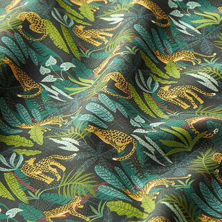 Tissu de décoration Popeline coton Léopards dans la jungle – vert/jaune, 