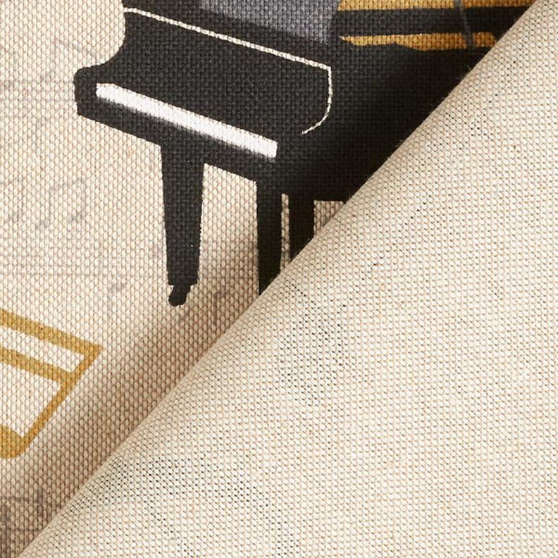 Tissu de décoration Semi-panama clavier de piano et notes – nature/noir, image number 4