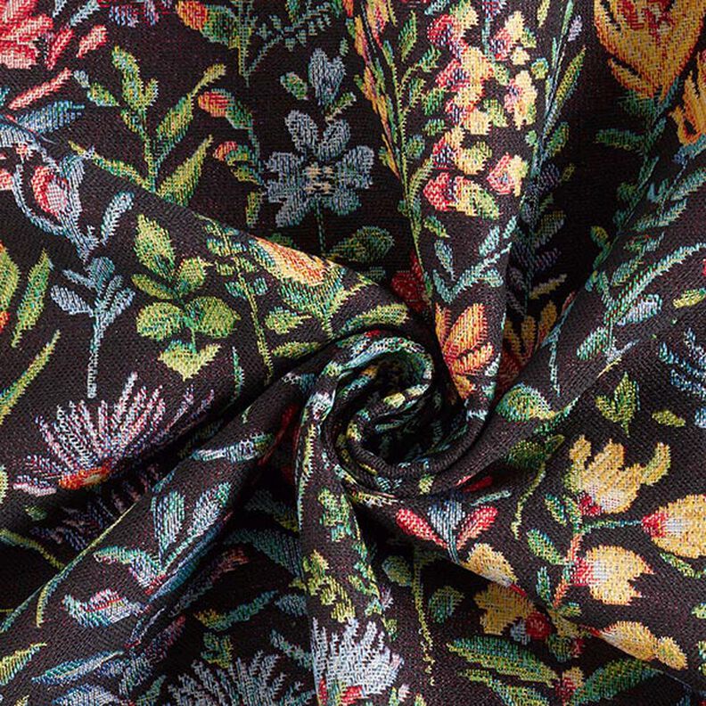 Tissu de décoration Gobelin Petites fleurs – noir, image number 4