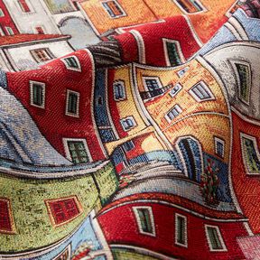 Tissu de décoration Gobelin Petite ville colorée – carmin/bleu, 