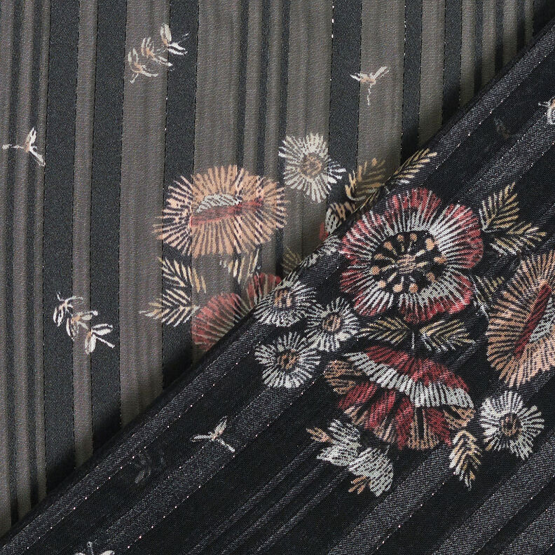 Mousseline avec rayures de satin et métallisées Fleurs – noir/blanc,  image number 5