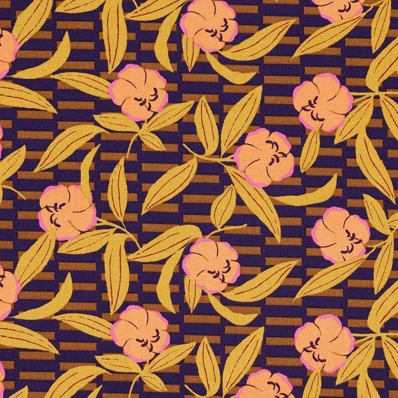 Tissu de décoration Semi-panama Fleurs multicolores – aubergine/orange clair, image number 1