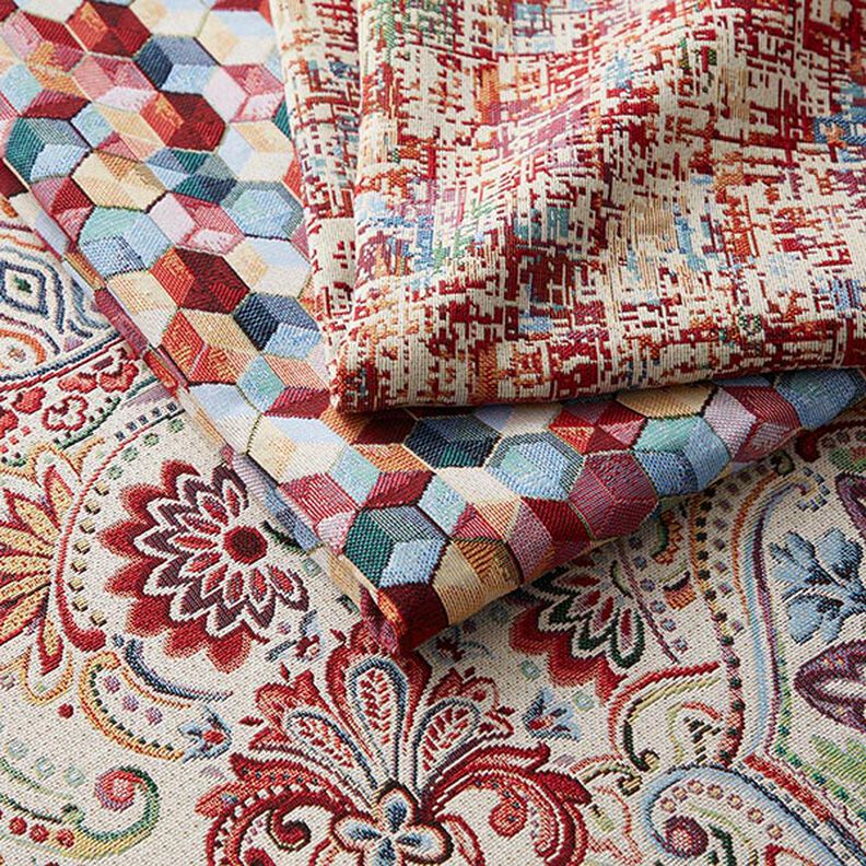 Tissu décoratif Gobelin Paisley coloré – écru,  image number 5