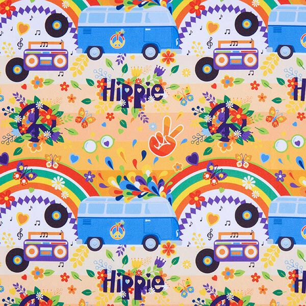 Tissu carnaval motifs hippies – noir,  image number 1