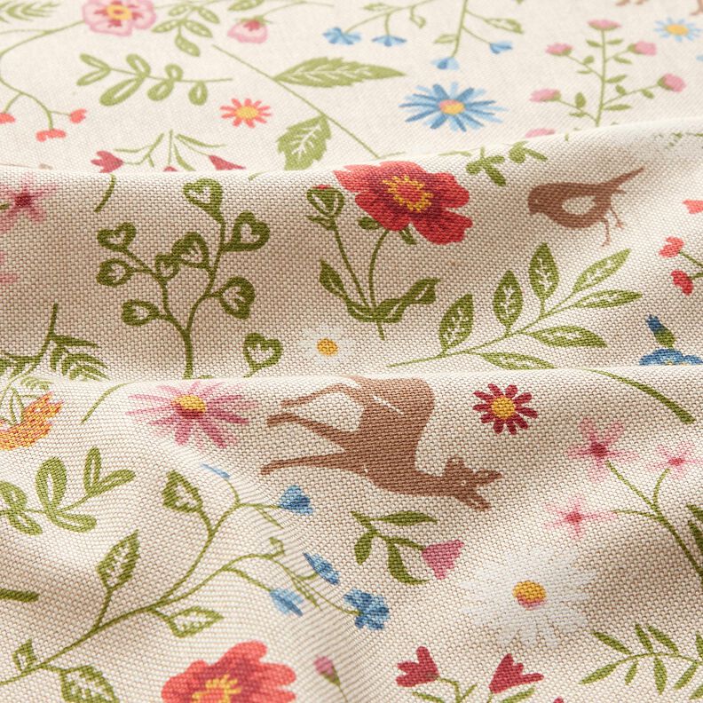 Tissu de décoration Semi-panama Animaux de la forêt et fleurs – nature/vert, image number 2