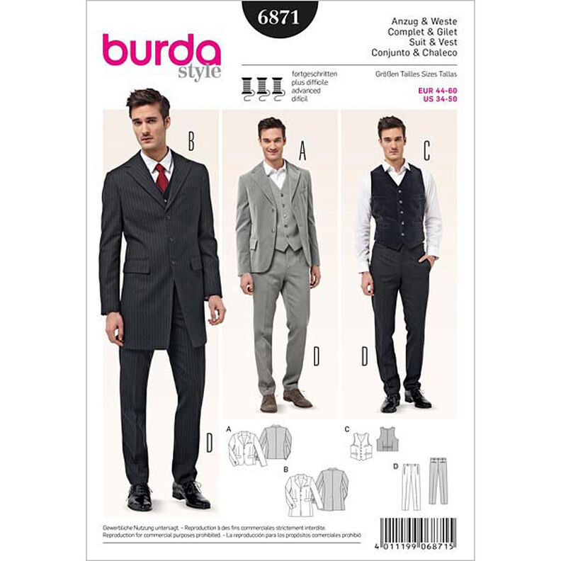 Costume pour homme + veste / redingote, Burda 6871,  image number 1