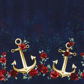 Jersey coton Ancres et roses | Glitzerpüppi – bleu nuit/or ancien, 