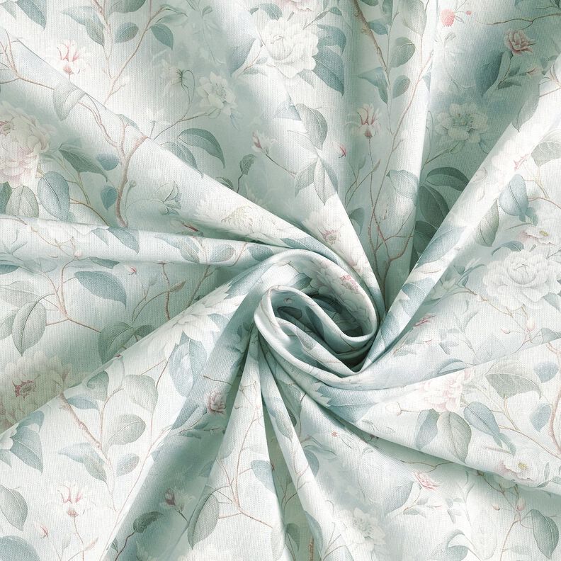 Tissu en coton Popeline rameaux de fleurs élégants – bleu argenté,  image number 3