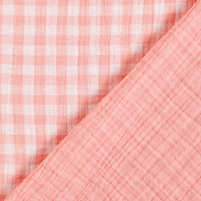 Tissu double gaze de coton Carreaux vichy à fil teinté – vieux rose/blanc, 