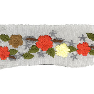 Ruban en tulle Broderie de fleurs  – marron/rouge, 