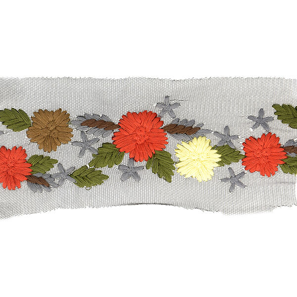 Ruban en tulle Broderie de fleurs – marron/rouge, image number 1