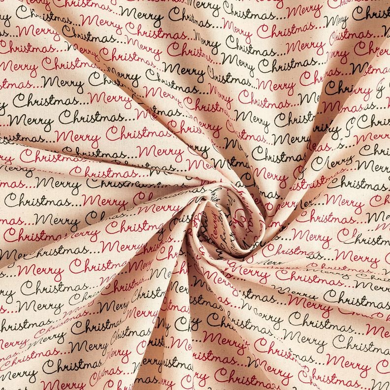 Tissu en coton Cretonne Merry Christmas – nature/carmin,  image number 3